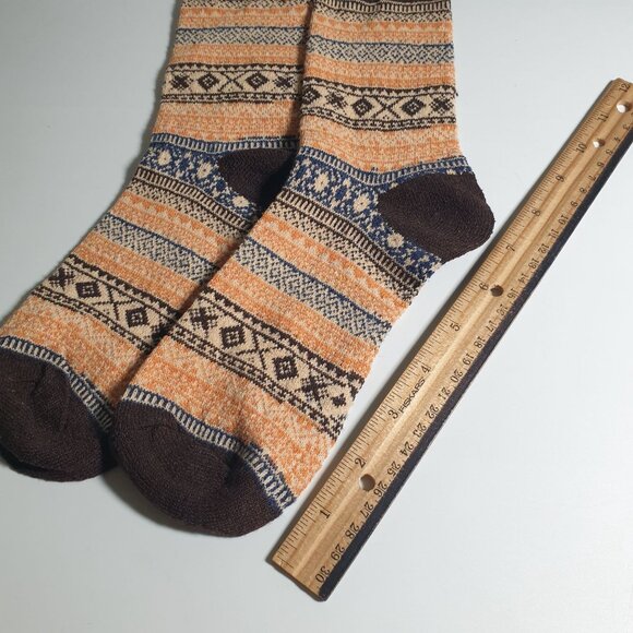 Cabin Core Style Men Warm Knit Socks Multicolor Orange Brown Diamond Winter Wear - Picture 2 of 4